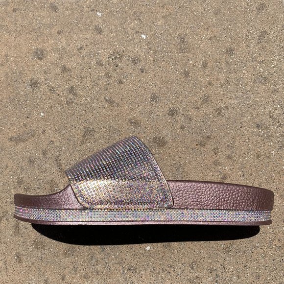 NEW🔥 Rose Gold Rainbow AB Rhinestone Slide Sandal - Picture 3 of 6
